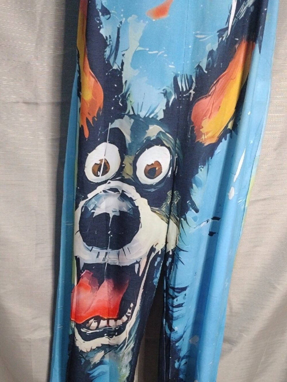 New Without Tags Blue Tie-Strap Wide Leg Jumpsuit Happy Dog Graphic Size Medium - Picture 5 of 8